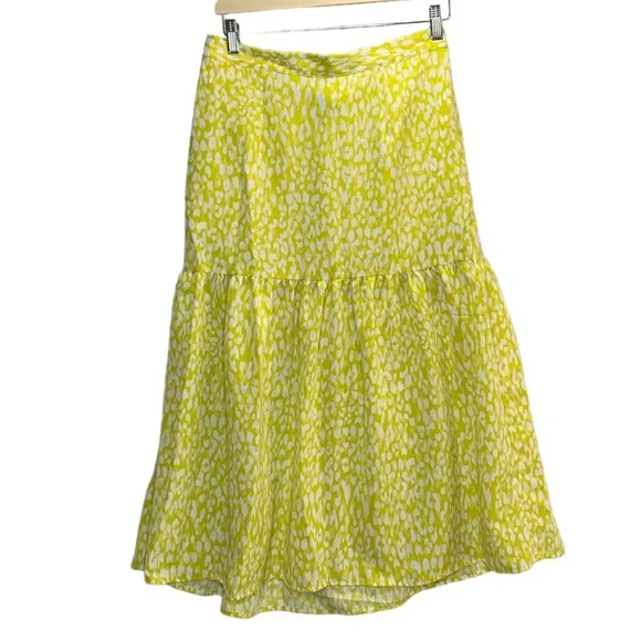 Who What Wear Women's Yellow Citrus Leopard Print Tiered Midi Skirt Size L - Picture 2 of 9